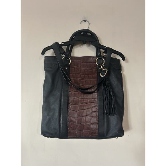 Michael Rome Designs Embossed Burgundy Croc & Brown Large Leather Purse MINT - Picture 1 of 10